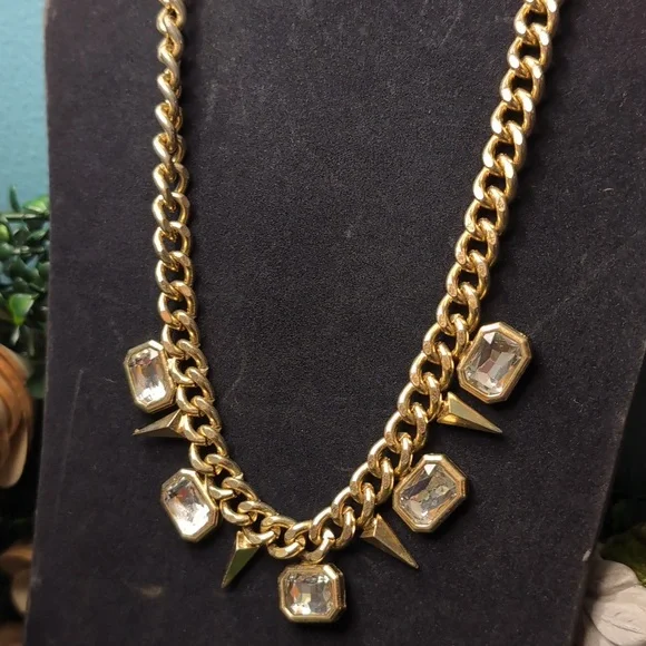 Gold and Silver Necklace with Crystal Pendants - Picture 3 of 7